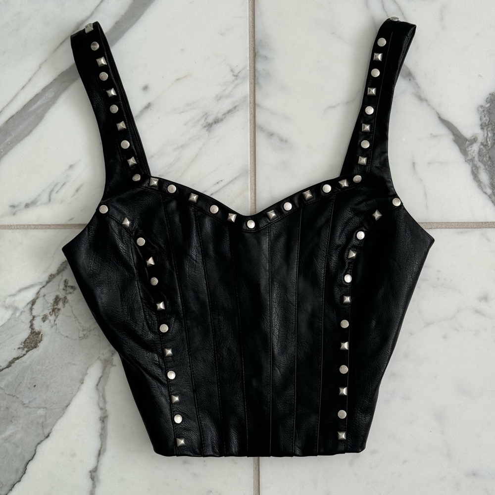 IAMGIA Black Vegan Leather Studded Corset